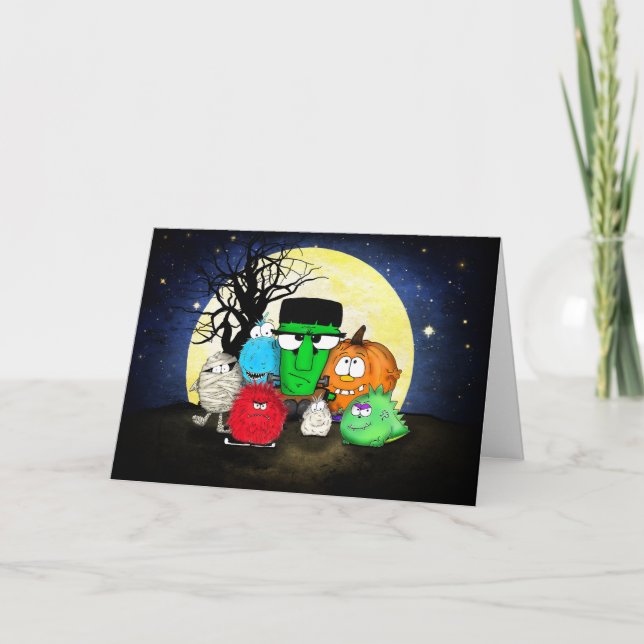 Cute Monsters Happy Halloween Card (Front)