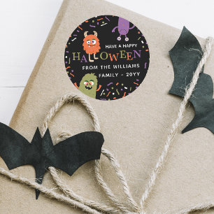 Cute Monsters Happy Halloween Classic Round Sticker