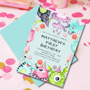 Cute Monsters Kid's 1st Birthday Party Invitation