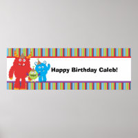 Cute Monsters Kids Birthday Party Custom Banner