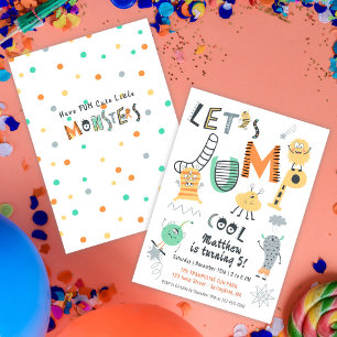 Cute Monsters Let's Jump Trampoline Party Invitation
