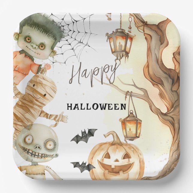 Cute Monsters Spooktacular Kids Halloween Party Paper Plate (Front)