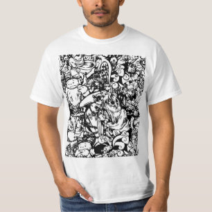 Cute Monsters & Voodoo Dolls in Black & White T-Shirt