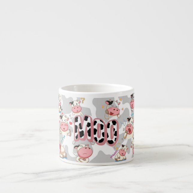 Cute “Moo Cow” Cartoon Design Espresso Cup (Front)