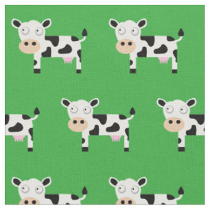 Cute Moo Cow Kid Baby Nursery Farm Green Fabric