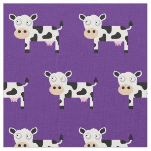Cute Moo Cow Kid Baby Nursery Farm Purple Fabric