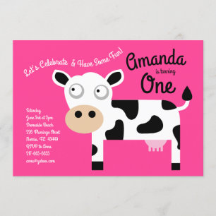 Cute Moo Cow Kids 1st Birthday Party Invitation