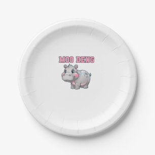 Cute MOO DENG Baby Pygmy Hippo Girls Besties Crew  Paper Plate