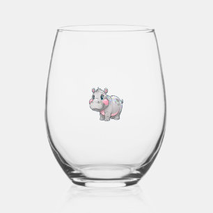 Cute MOO DENG Baby Pygmy Hippo Girls Besties Crew Stemless Wine Glass