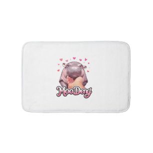 Cute Moo Deng Hippo Girlie Hearts for girls kids w Bath Mat
