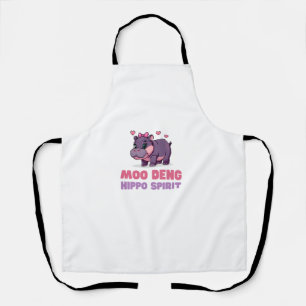 Cute MOO DENG HIPPO SPIRIT Pixels Animal Adventure Apron