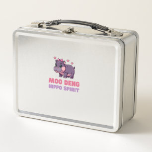 Cute MOO DENG HIPPO SPIRIT Pixels Animal Adventure Metal Lunch Box