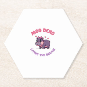 Cute MOO DENG LIVING THE DREAM Outdoor Enthusiast Paper Coaster