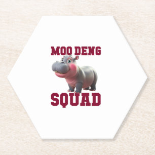 Cute MOO DENG SQUAD Baby Hippo Team Cheer Girls Te Paper Coaster