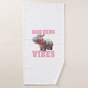 Cute MOO DENG VIBES Only Baby Hippo Kindergarten C Bath Towel