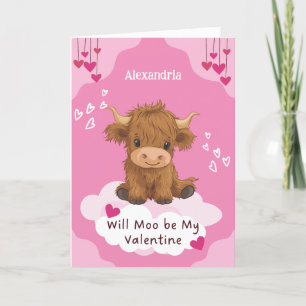 Cute Moo Highland Cow Valentine Holiday Card