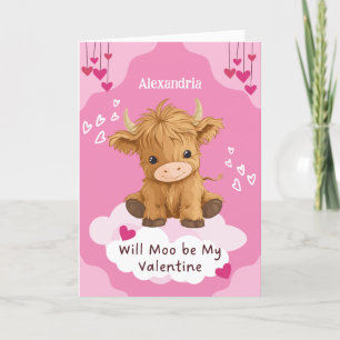 Cute Moo Highland Cow Valentine Holiday Card