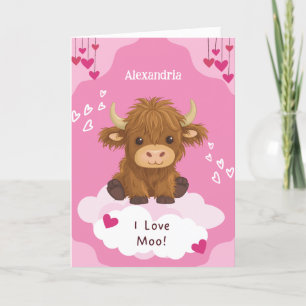 Cute Moo Highland Cow Valentine Holiday Card