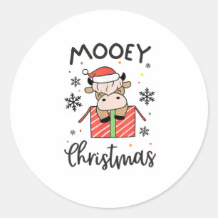 Cute Mooey Christmas Baby Highland Cow Xmas Cows L Classic Round Sticker