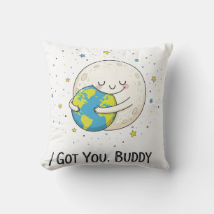 Cute Moon and Earth Hug Illustration with Cushion