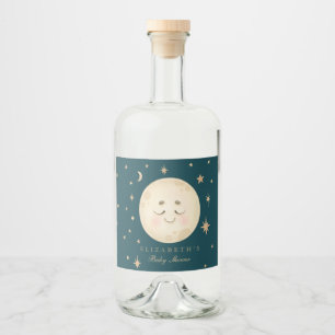 Cute Moon and Star Navy Baby Shower  Liquor Bottle Label