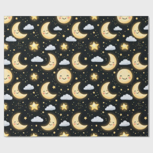 Cute Moon and Stars Night Pattern Wrapping Paper