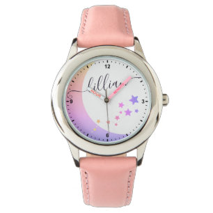 Cute Moon and Stars White Rainbow Ombre Name  Watch