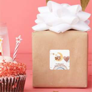 Cute moon Bear African american kids baby shower Square Sticker