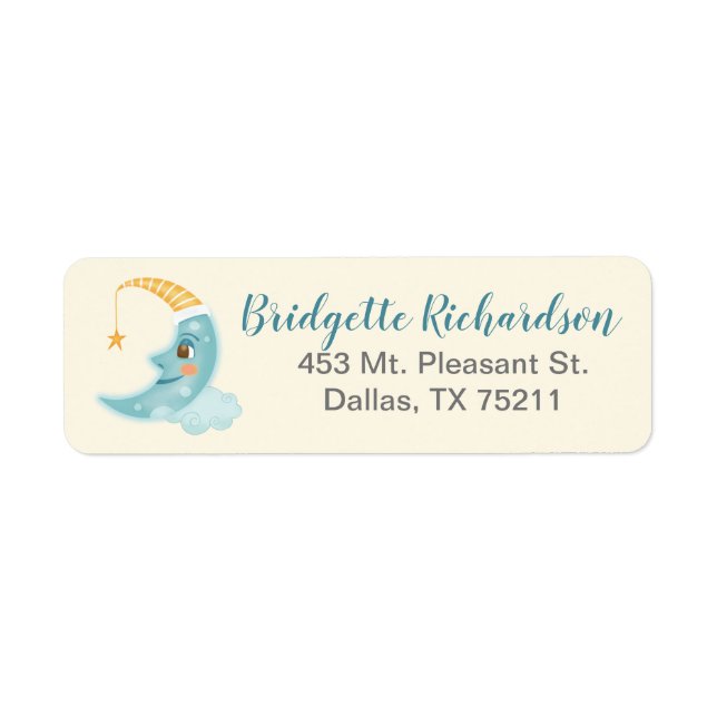 Cute Moon Blue Baby Shower Return Address (Front)