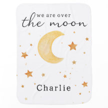 Cute Moon Blue Personalised Boy Baby Blanket