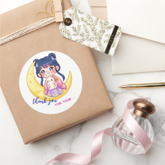 Cute Moon Bunny Girl  Classic Round Sticker