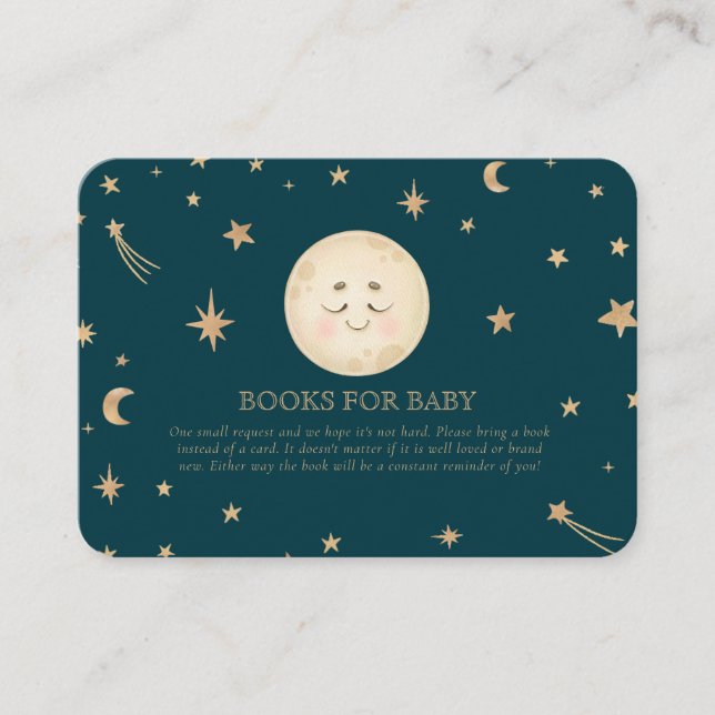 Cute Moon Golden Stars Baby Shower books for baby Enclosure Card (Front)