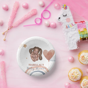Cute moon star African american kids baby shower Paper Plate