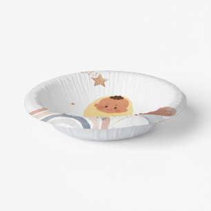 Cute moon star African american kids baby shower Paper Plate