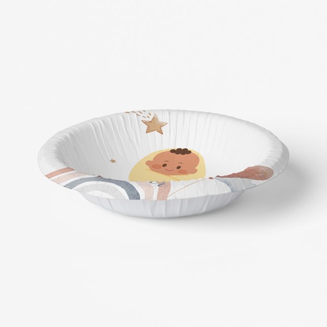 Cute moon star African american kids baby shower Paper Plate (Angled)