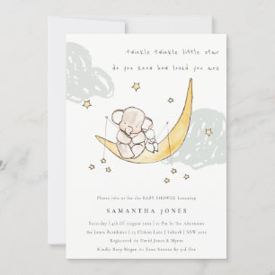 Cute Moon Stars Elephant Bunny Baby Shower Invite