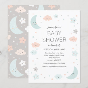 Cute Moon & Stars Frame Baby Shower Invitation