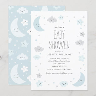 Cute Moon & Stars Frame Boy Baby Shower Invitation