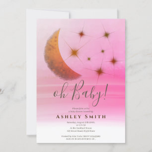 Cute moon stars ombre watercolor baby shower invitation