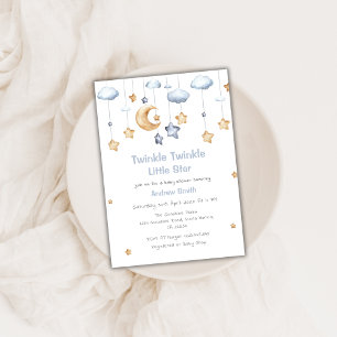 Cute Moon & Stars Twinkle Twinkle Baby Shower Invitation