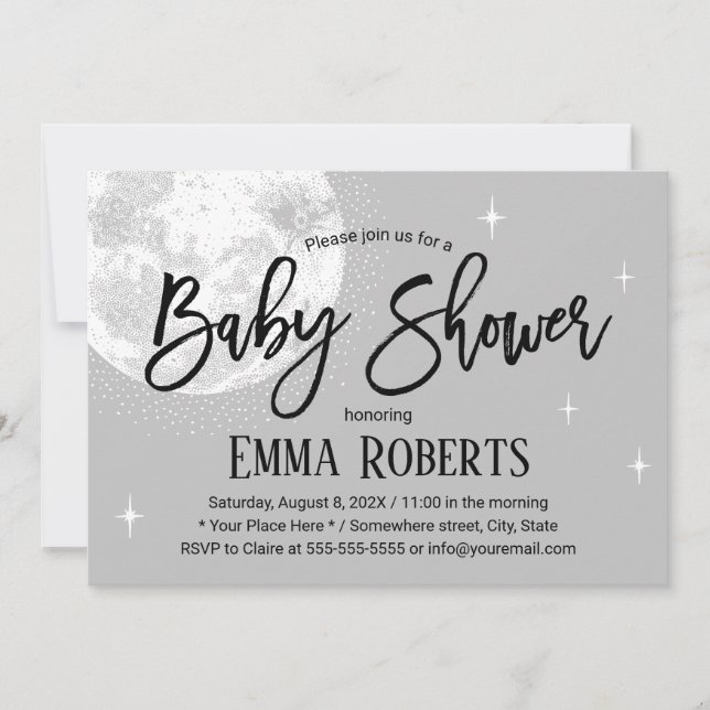 Cute Moon & Twinkle Little Stars Baby Shower Invitation (Front)