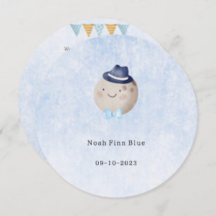 Cute Moon With Hat And Bow Baby Boy Card