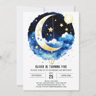 Cute Moonlit Sky Celebration Birthday Invitation