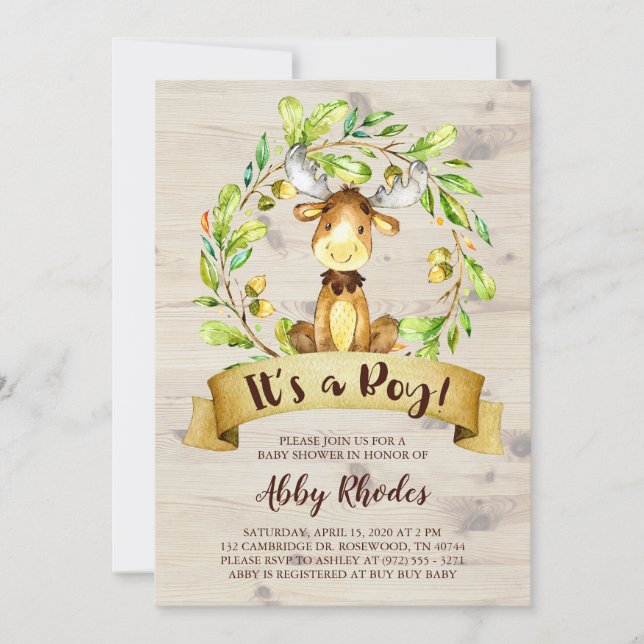 Cute Moose Baby Shower Invitation (Front)