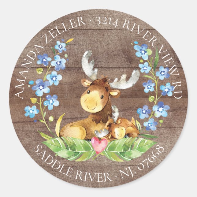 Cute Moose Baby Shower Return Address Label (Front)
