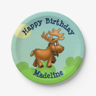 Cute Moose Birthday Party Plates