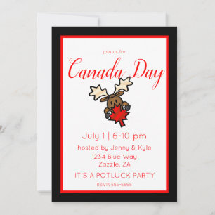 Cute Moose Canada Day Invitation
