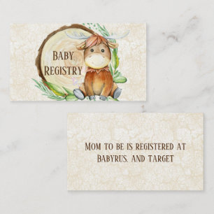 Cute Moose Greenery Wood Slice Baby Registry Business Card