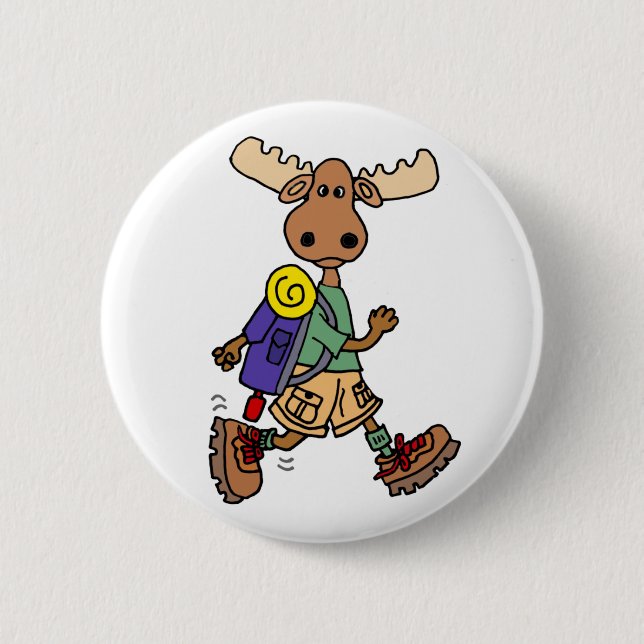 Cute Moose Hiker Cartoon 6 Cm Round Badge (Front)