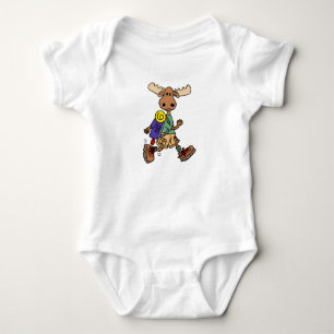 Cute Moose Hiker Cartoon Baby Bodysuit